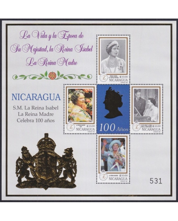 F-EX32565 NICARAGUA MNH 1999 SHEET QUEEN MOTHER CELEBRATED 100 YEAR ELIZABETH II.