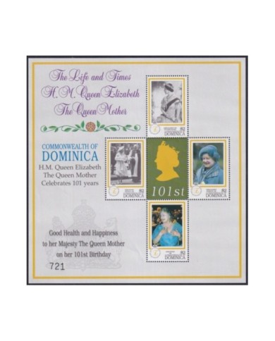 F-EX32571 DOMINICA MNH 1999 SHEET QUEEN MOTHER CELEBRATED 101 YEAR ELIZABETH II.
