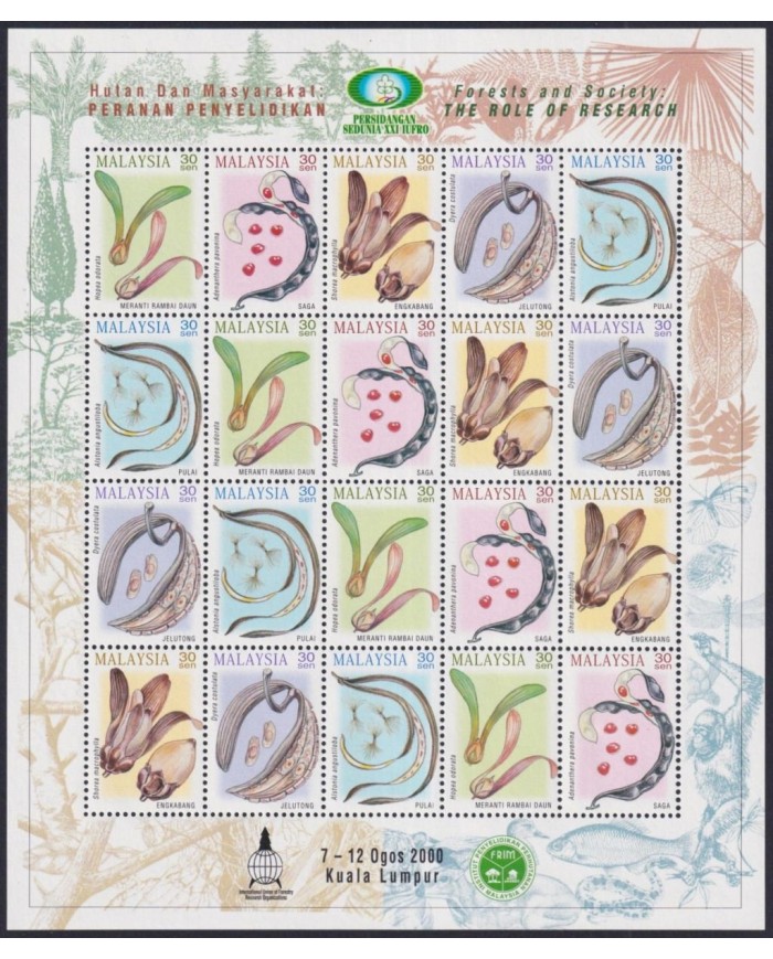 F-EX33778 MALAYSIA MNH 2000 BOTANICAL FLOWERS FLORES ORCHILD ORQUIDEAS FOREST & SOCIETY.