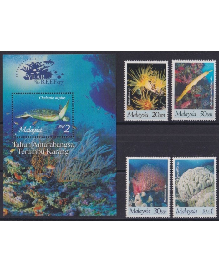 F-EX33976 MALAYSIA MNH 1997 SEA MARINE WILDLIFE REEF FISH PECES TURTLE ANEMONE.