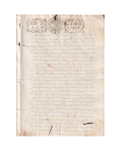 1819-PS-1 ESPAÑA SPAIN 1819 REVENUE SEALLED PAPER. SELLO 2do.