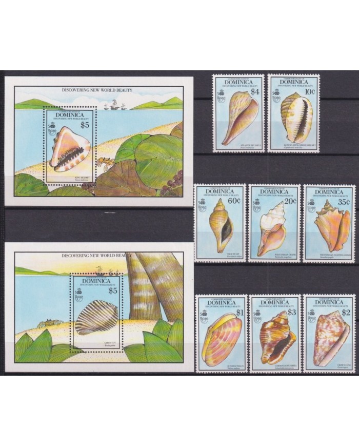 F-EX34023 DOMINICA MNH 1990 SEA MARINE REEF WILDLIFE FISH PECES SHELL SNAIL CARACOLES.