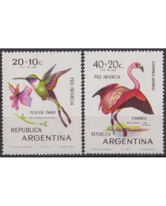F-EX34052 ARGENTINA MNH 1970 FLAMINGO HUMMING AVES PAJAROS BIRD OISEAUX VÖGEL.