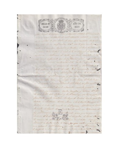 1842-PS-1 ESPAÑA SPAIN 1842 REVENUE SEALLED PAPER. SELLO 4to.