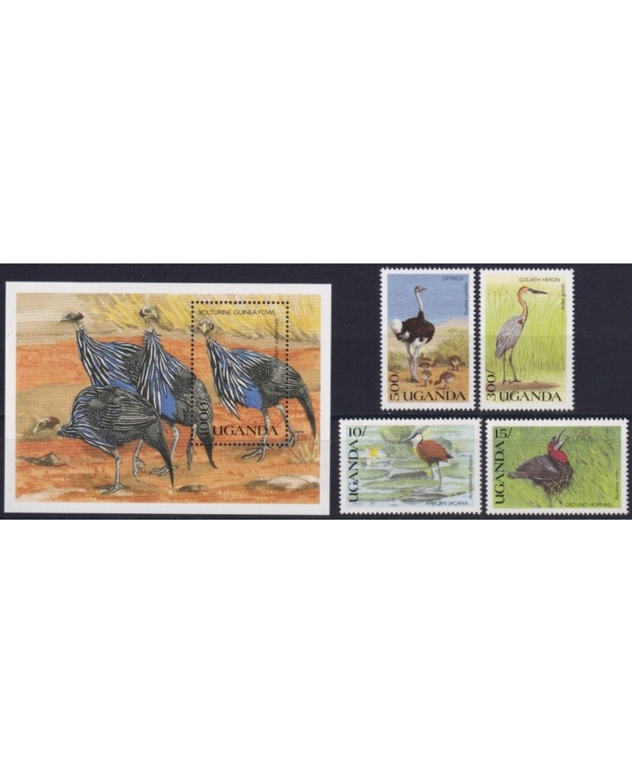 F-EX34178 UGANDA MNH 1990 AVES PAJAROS BIRD OISEAUX VÖGEL VOLTURINE GUINEA FOWL.