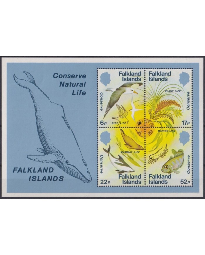 F-EX34253 FALKLAND IS MNH 1984 SEA MARINE REEF WILDLIFE BIRD FISH WHALE FLOWER.