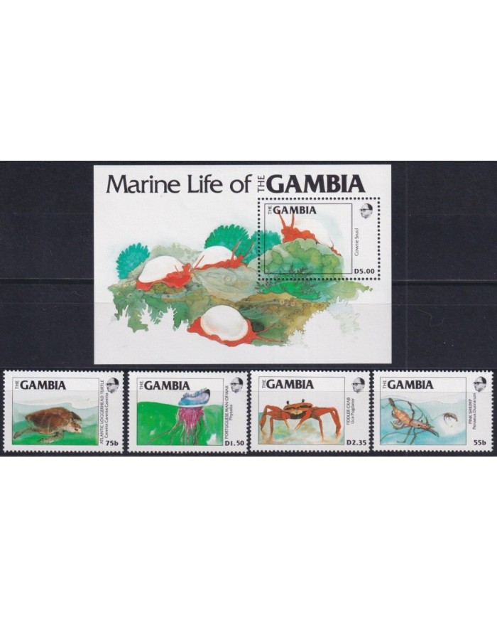 F-EX34261 GAMBIA MNH 1984 SEA MARINE REEF WILDLIFE FISH PECES CRAB LOBSTER LANGOSTA.