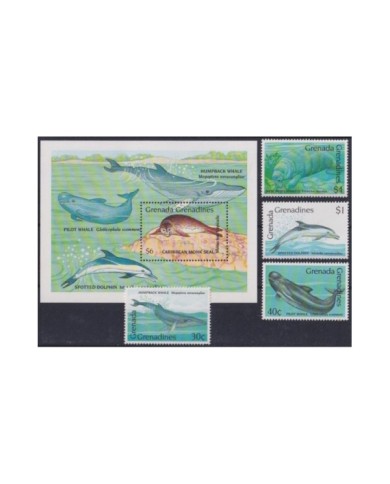 F-EX34268 GRENADA & GRENADINES MNH 1990 SEA MARINE REEF WILDLIFE FISH PECES WHALE MANATI.