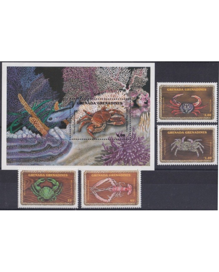 F-EX34271 GRENADA & GRENADINES MNH 1990 SEA MARINE REEF WILDLIFE FISH PECES CRAB.