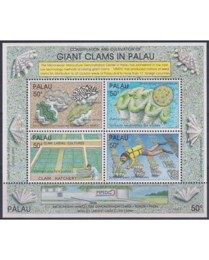 F-EX34320 PALAU MNH 1991 MARINE WILDLIFE FISH GIANT CLAMS MICRONESIA MARICULTURE.