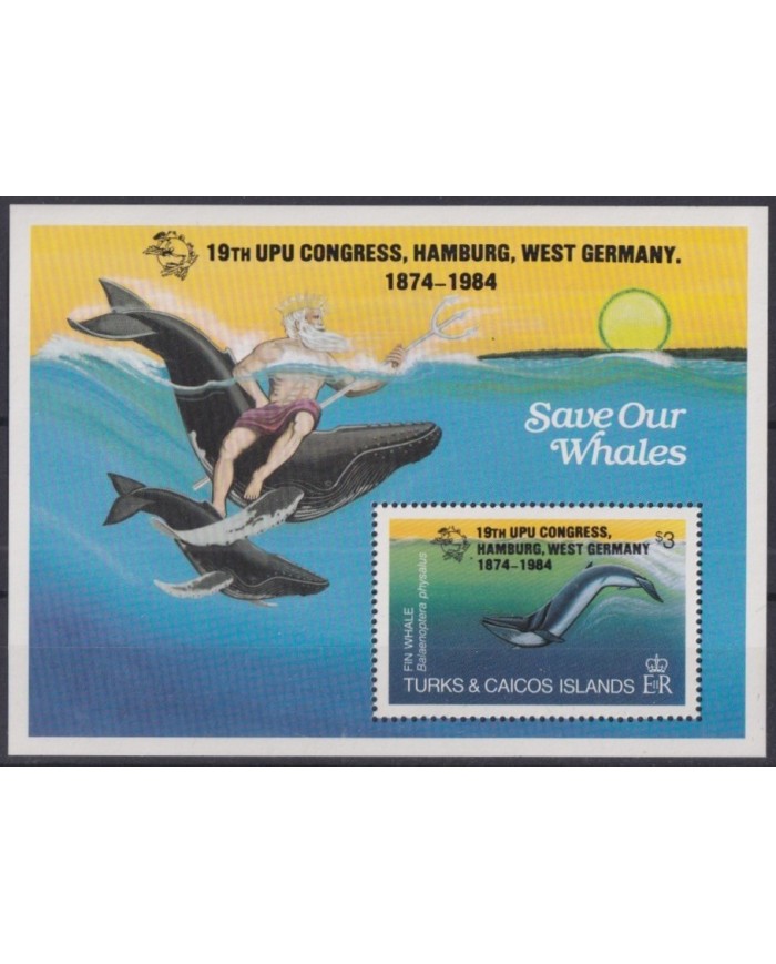 F-EX34357 TURKS & CAICOS MNH 1984 MARINE WILDLIFE FISH PECES UPU CONGRESS WHALE.