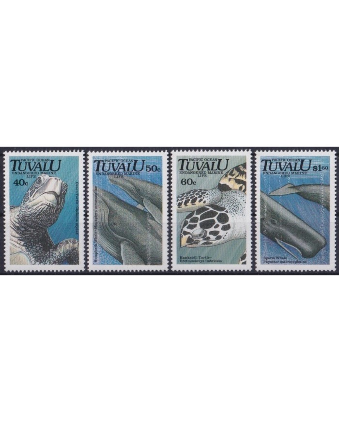 F-EX34362 TUVALU MNH 1991 ENDANGERED MARINE WILDLIFE FISH PECES TURTLE TORTUGA.