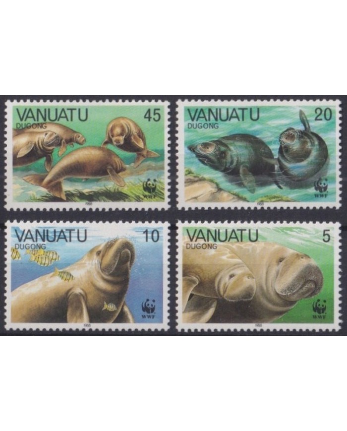 F-EX34369 VANUATU MNH 1988 WWF MARINE WILDLIFE FISH PECES DUGONG MANATI.