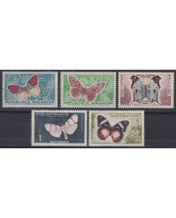 F-EX34410 MADAGASCAR MH 1960 BUTTERFLIES INSECTS ENTHOMOLOGY PAPILLON MARIPOSAS.