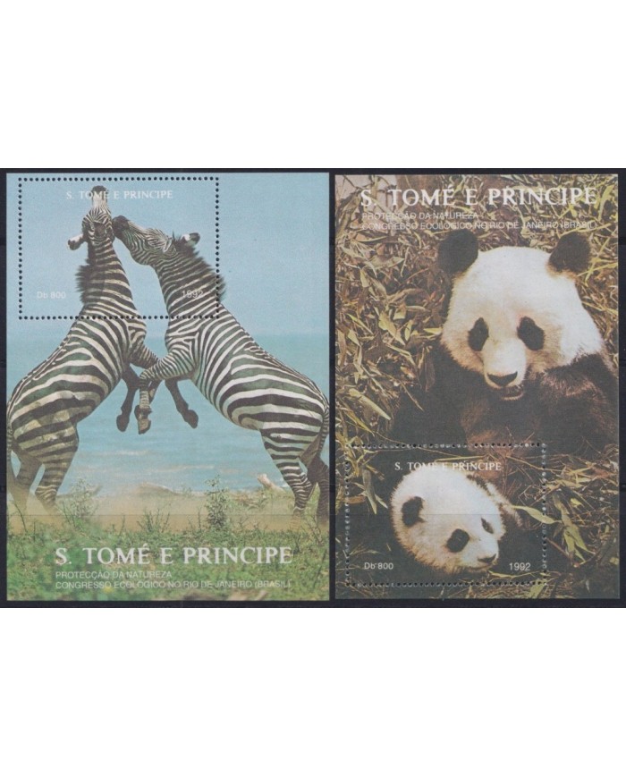 F-EX34994 SAO TOME I PRINCIPE MNH 1992 PANDA BEAR ZEBRA FAUNA MAMMALS.
