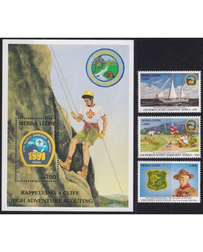 F-EX35464 SIERRA LEONE MNH 1991 BOYS SCOUTS SCOUTING JAMBOREE RAPPELING.