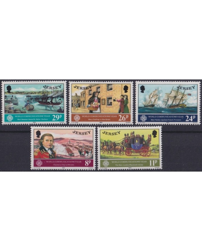 F-EX35070 JERSEY UK ENGLAND MNH 1983 COMMUNICATION YEAR MAIL PACKET SHIP.