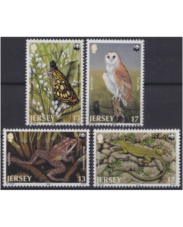 F-EX35091 JERSEY UK ENGLAND MNH 1989 OWL BIRD FROG BUTTERFLIES LIZARD AVES.