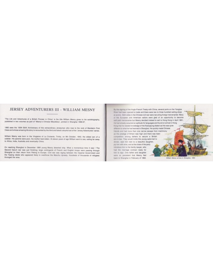 F-EX35100 JERSEY UK ENGLAND MNH 1992 BOOKLED ADVENTUR WILLIAM MESNY CHINA SHIP BARCOS.