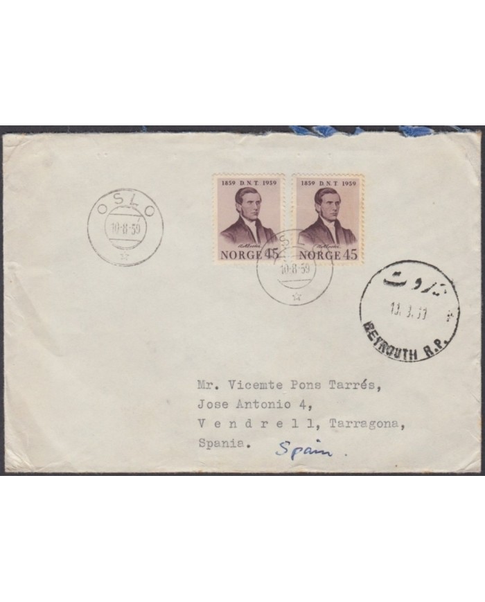 F-EX9880 NORUEGA NORWAY MISSION IN LIBAN EMERGENCY FORCES 1959 BEYROUTH NU.