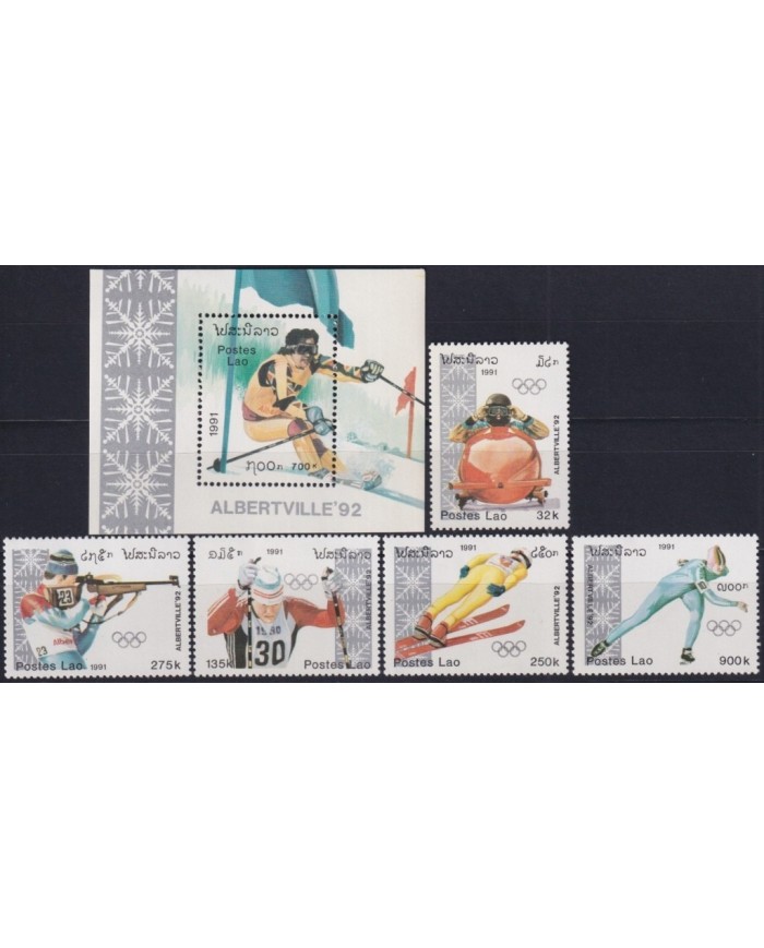 F-EX27951 LAOS MNH 1991 WINTER OLYMPIC ALBERTVILLE SKIING SKATING LUGE SLALOM.