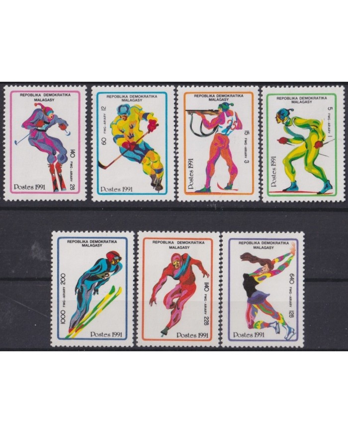 F-EX27992 MADAGASCAR MNH 1991 WINTER OLYMPIC ALBERTVILLE SKIING SKATING LUGE SLALOM.
