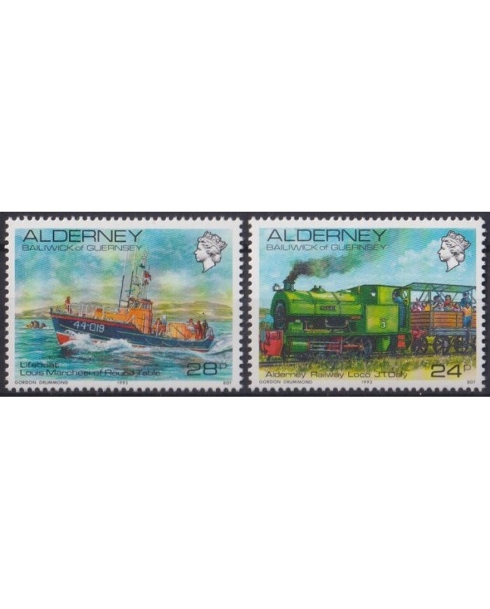 F-EX29283 ALDERNEY UK ENGLAND MNH 1993 LIFEBOAT SHIP RAILROAD FERROCARRIL.