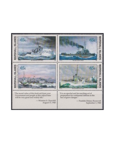F-EX29342 MARSHALL IS MNH 1990 DESTROYERS BASE AGREEMENT 1940 WWII SHIP AVION AIRPLANE.