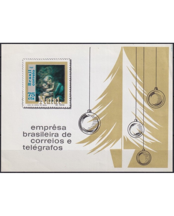 F-EX29372 BRAZIL MNH RELIGION 1969 CHRISTMAS NAVIDAD NATIVITY VIRGEN ERROR DISPLACED COLOR.
