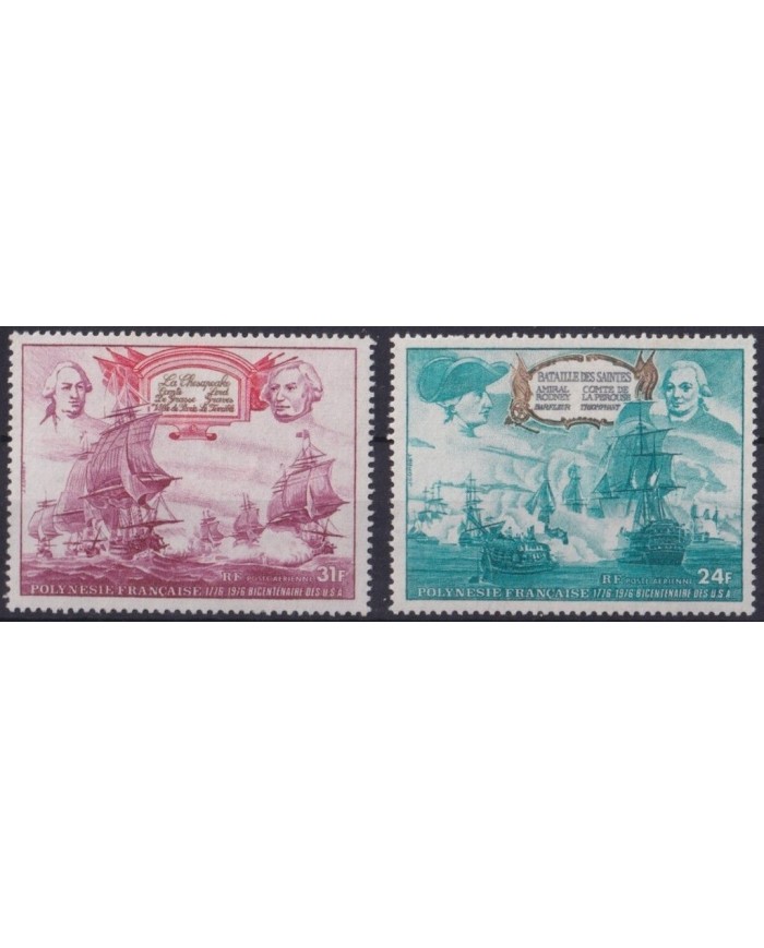 F-EX29421 POLYNESIE POLINESIA MNH 1976 AMERICAN INDEPENDENCE BATTLESHIP SAILBOATS SHIP BARCOS DE VELA.