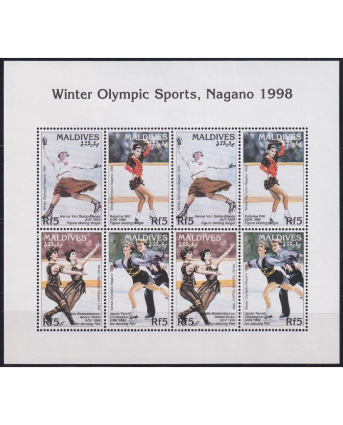 F-EX28008 MALDIVES MNH 1997 WINTER OLYMPIC NAGANO SKIING FIGURE SKATING SINGLE SKI.