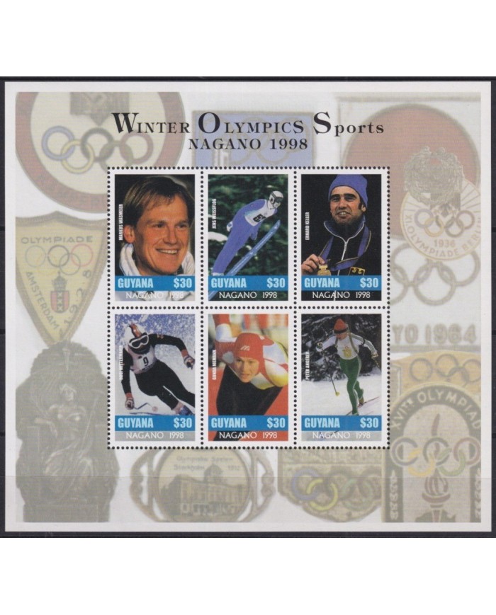F-EX28013 GUYANA MNH 1997 WINTER OLYMPIC NAGANO WINNER SKIING SKATING SINGLE SKI.