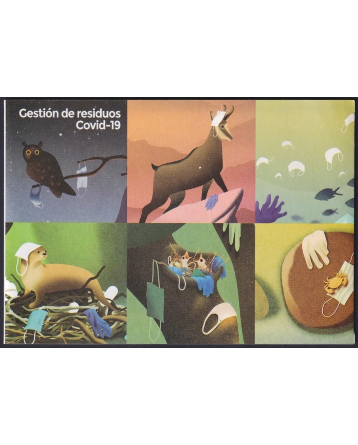 F-EX28129 ESPAÑA SPAIN 2021 COVID-19 FAUNA STATIONERY WASTE MANAGEMENT OF MASKS DURING PANDEMIC.