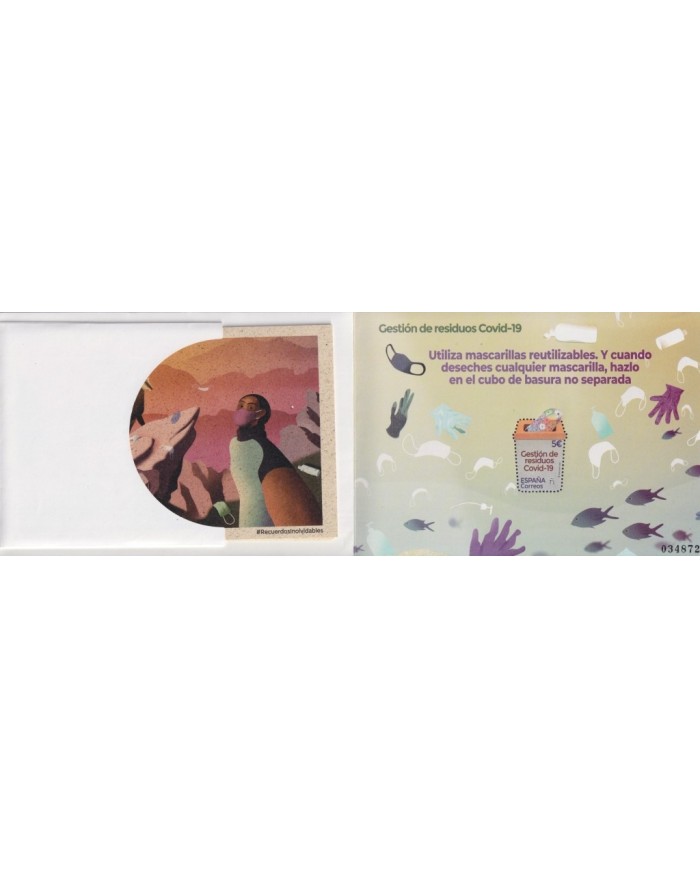 F-EX28129 ESPAÑA SPAIN 2021 COVID-19 FAUNA STATIONERY WASTE MANAGEMENT OF MASKS DURING PANDEMIC.