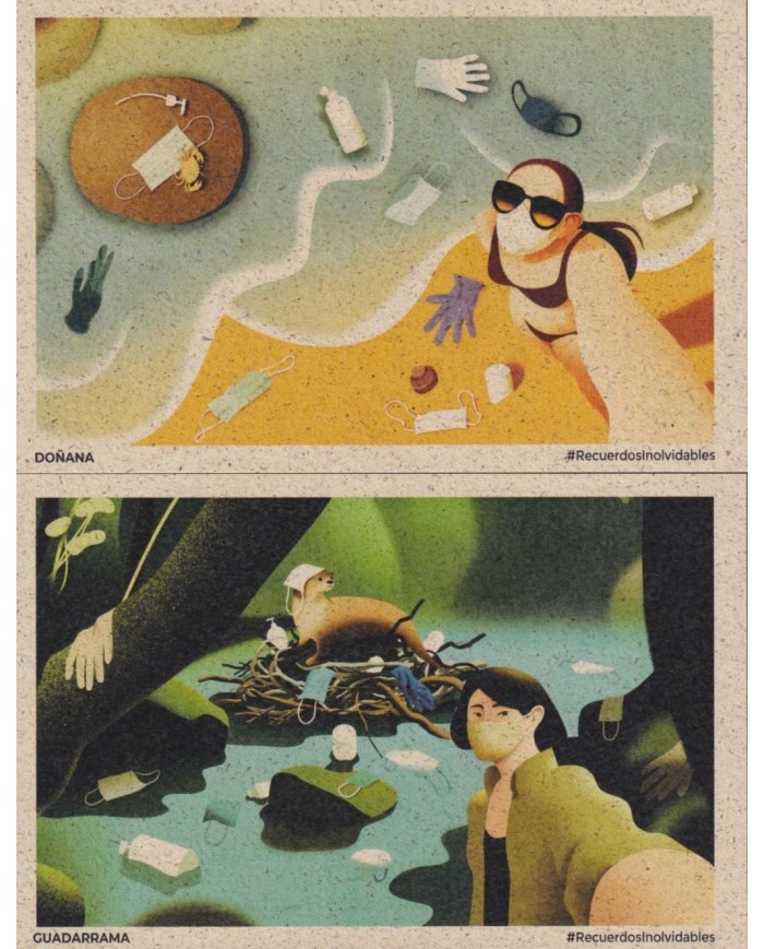 F-EX28129 ESPAÑA SPAIN 2021 COVID-19 FAUNA STATIONERY WASTE MANAGEMENT OF MASKS DURING PANDEMIC.