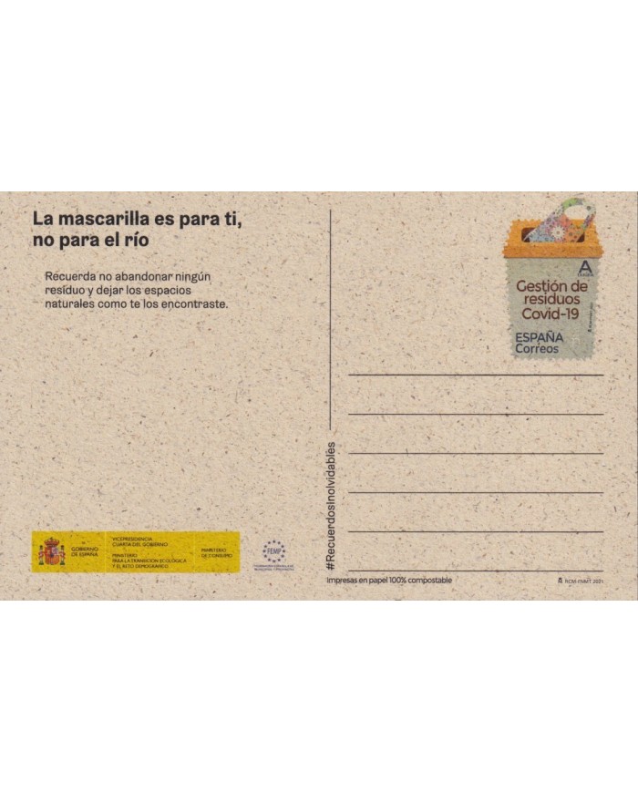 F-EX28129 ESPAÑA SPAIN 2021 COVID-19 FAUNA STATIONERY WASTE MANAGEMENT OF MASKS DURING PANDEMIC.
