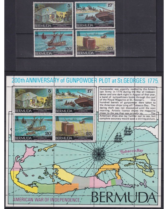 F-EX29362 BERMUDA MNH 1976 200th ANIV GUNPOWDER PLOT St. GEORGES MERCHANT SHIP.