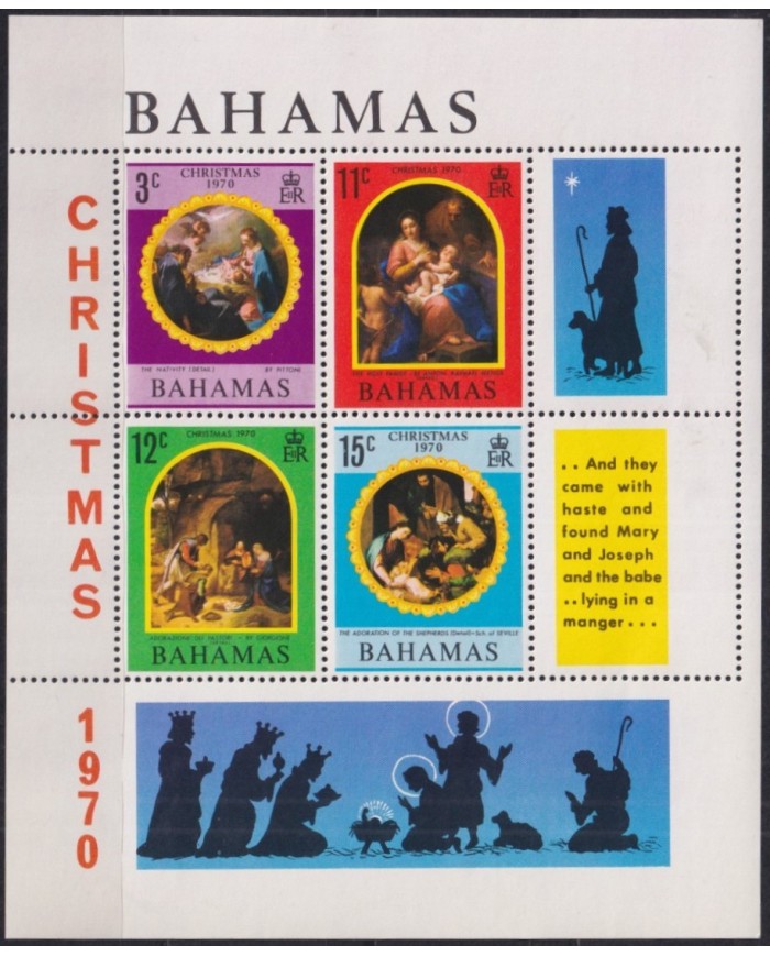 F-EX29368 BAHAMAS MNH RELIGION 1970 CHRISTMAS NAVIDAD NATIVITY ADORATION ART RAPHAEL GIORGIONE.