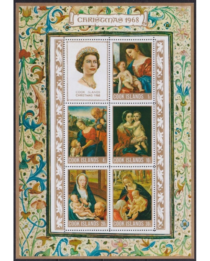 F-EX29378 COOK IS MNH RELIGION 1968 CHRISTMAS NAVIDAD NATIVITY HOLY MADONNA VIRGEN ART.