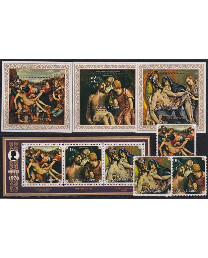F-EX29391 COOK IS MNH RELIGION 1975 EASTER PASCUA ART HOLY CHRIST RAPHAEL VERONESE EL GRECO.