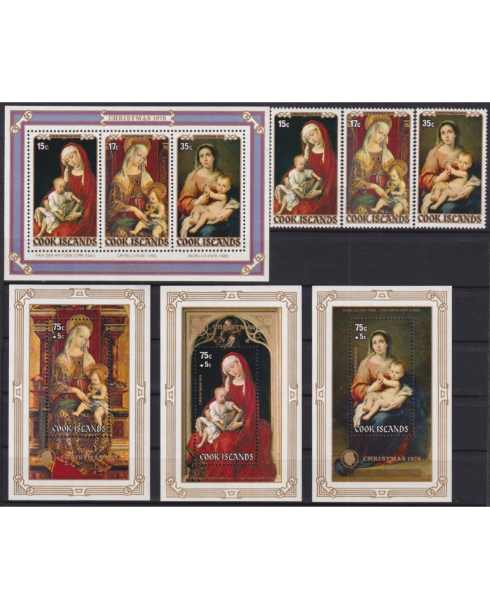 F-EX29607 COOK IS MNH RELIGION 1978 CHRISTMAS NAVIDAD ART HOLY MARY MADONNA NATIVITY WEYDEN MURILLO CRIVELLI.