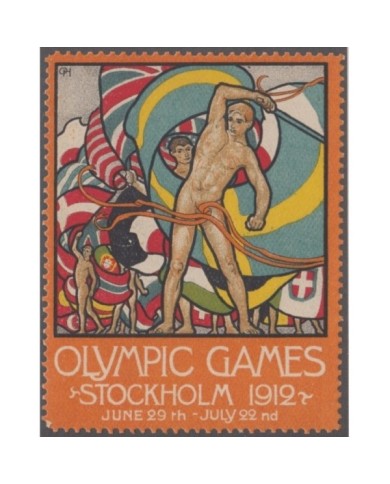 F-EX3690 SUECIA SWEDEN OLIMPIC 1912 Stockholm Olympics US England poster stamp inglish