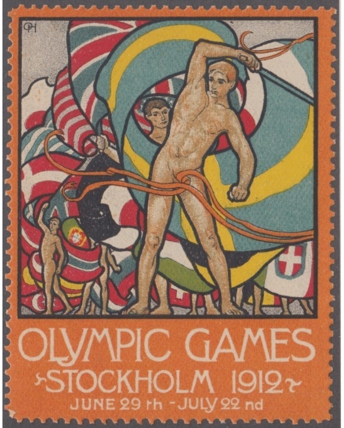 F-EX3690 SUECIA SWEDEN OLIMPIC 1912 Stockholm Olympics US England poster stamp inglish