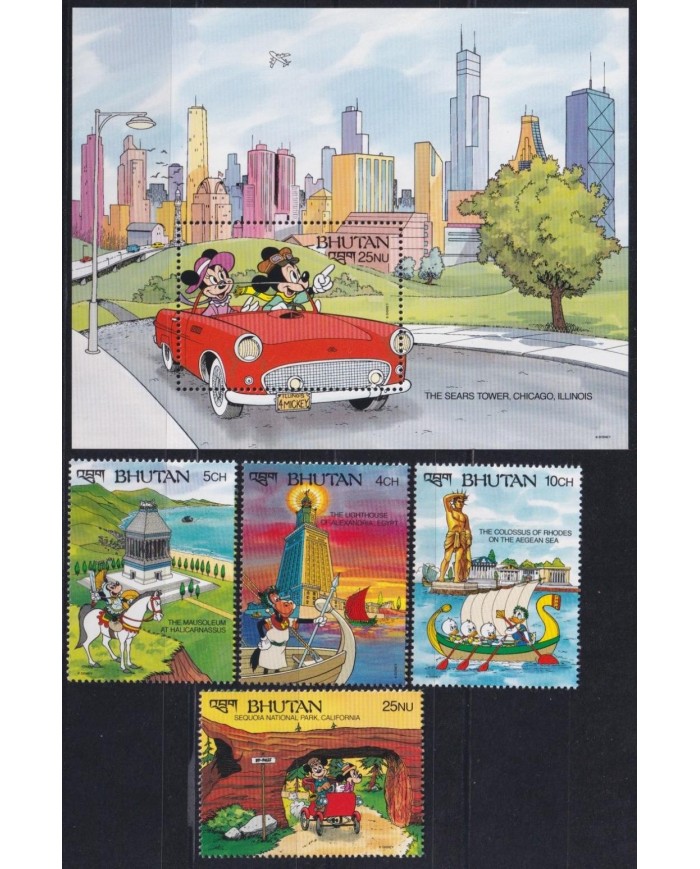 F-EX27277 BHUTAN MNH 1991 DISNEY MICKEY MOUSE DONALD DUCK RHODES COLOSUS.