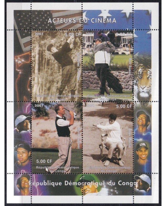 F-EX27287 CONGO MNH 2001 CINE CINEMA MOVIE GOLF KEVIN COSTNER MATT DAMMON.