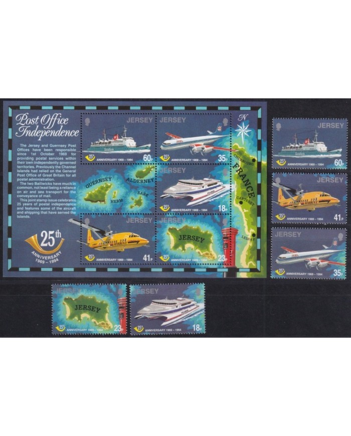 F-EX34978 JERSEY UK ENGLAND MNH 1994 AVION SHIP AIRPLANE 25TH POST OFFICE INDEPENDENCE.