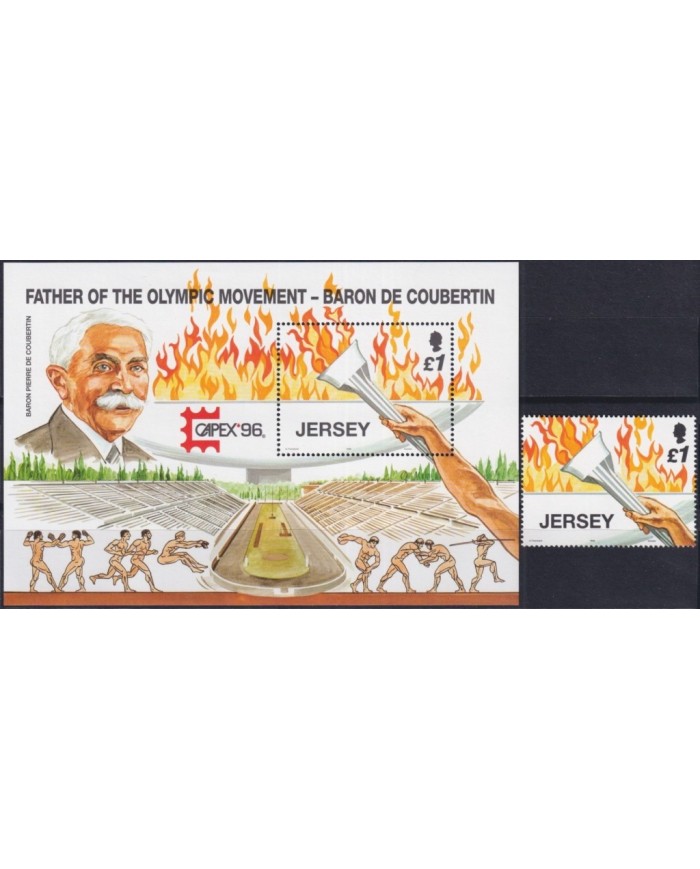 F-EX34984 JERSEY UK ENGLAND MNH 1996 CAPEX´96 COUBERTIN OLYMPIC CENTENARY.