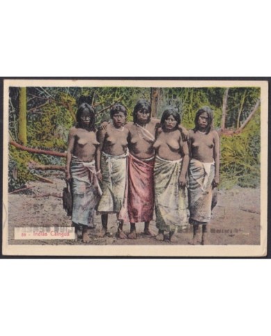 F-EX31163 PARAGUAY 1912 POSTCARD ETHNIC INDIAN CAINGUA TO SPAIN BICEPT.