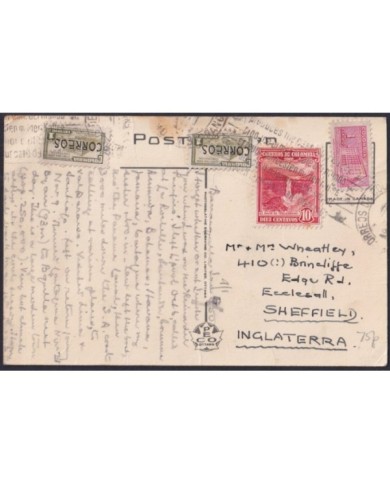 F-EX32240 COLOMBIA 1950 POSTCARD BOLIVAR AVE BARRANQUILLA TO ENGLAND.