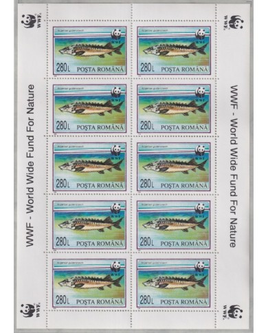 F-EX26286 RUMANIA MNH 1994 WWF SPECIAL SHEET SEA MARINE WILDLIFE FISH PECES.